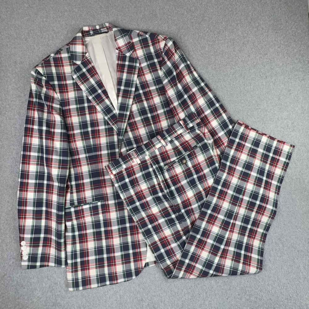 Brooks Brothers Madison Madras Plaid Suit Sz 40L Pants 34x32 Multicolor Academia